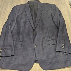 Michael Michael Kors Mens 52XL Blue Plaid 100% Wool Blazer Sport Coat Jacket